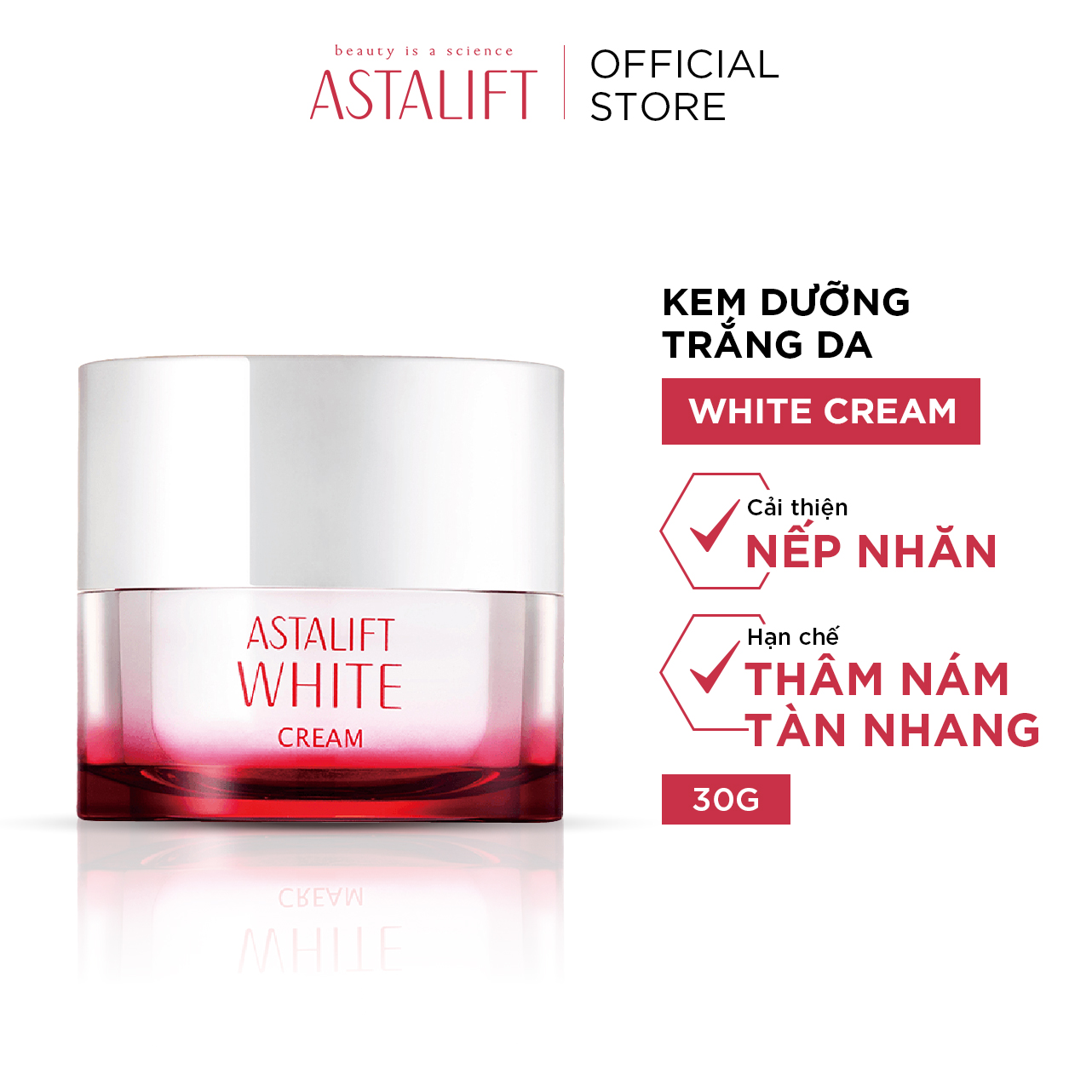 [ TẶNG 1 TÚI QUÀ DU XUÂN 10 MÓN] Kem Dưỡng Trắng Da ASTALIFT White Cream 30g