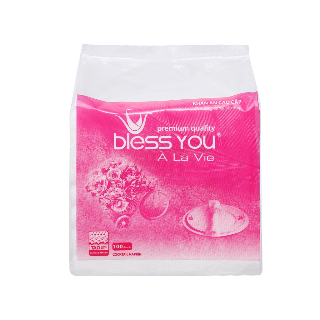 [Bịch 100 tờ 33x33cm] Khăn Ăn Vuông Lớn BLESS YOU Cao Cấp