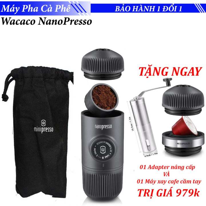Dụng cụ pha cà phê Espresso cầm tay Wacaco Nanopresso – Máy pha cà phê + Bộ phụ kiện pha cà phê tùy ý Adapter WACACO NS và Máy xay cà phê cầm tay mini