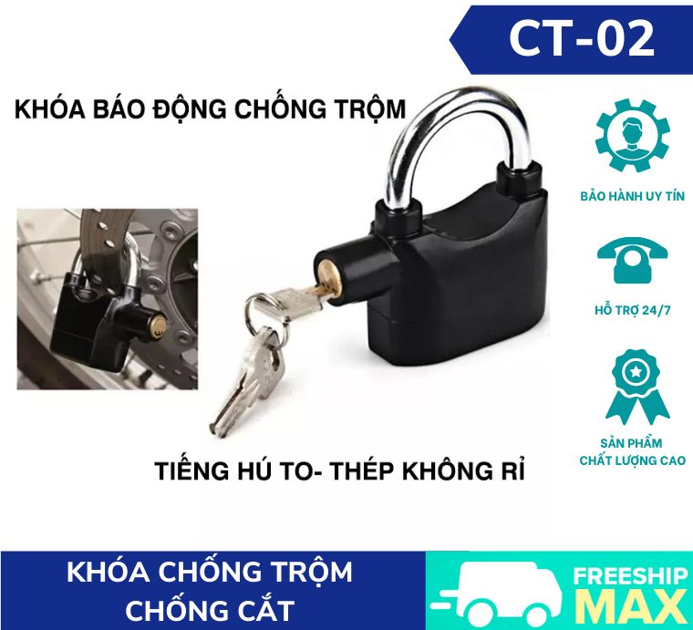 Ổ khóa báo động chống trộm ct02 có còi hú - ổ khóa chống trộm xe máy - chống trộm, chống cắt an toàn cho gia đình bạn