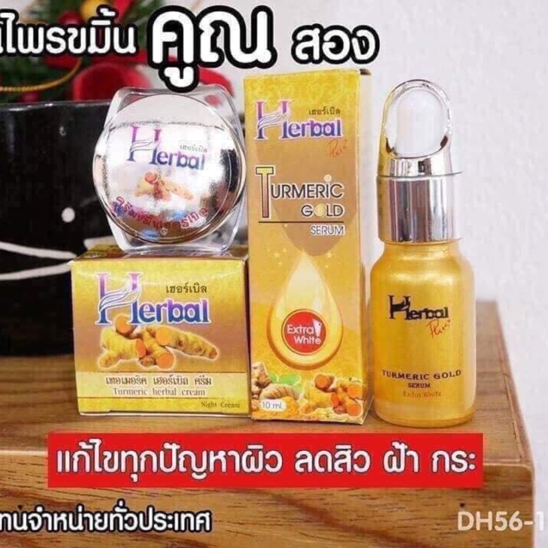 Bộ đôi kem + serum nghệ herbal turmeric gold 10ml khử mụn , mờ thâm , liền sẹo hiệu quảmsp123454