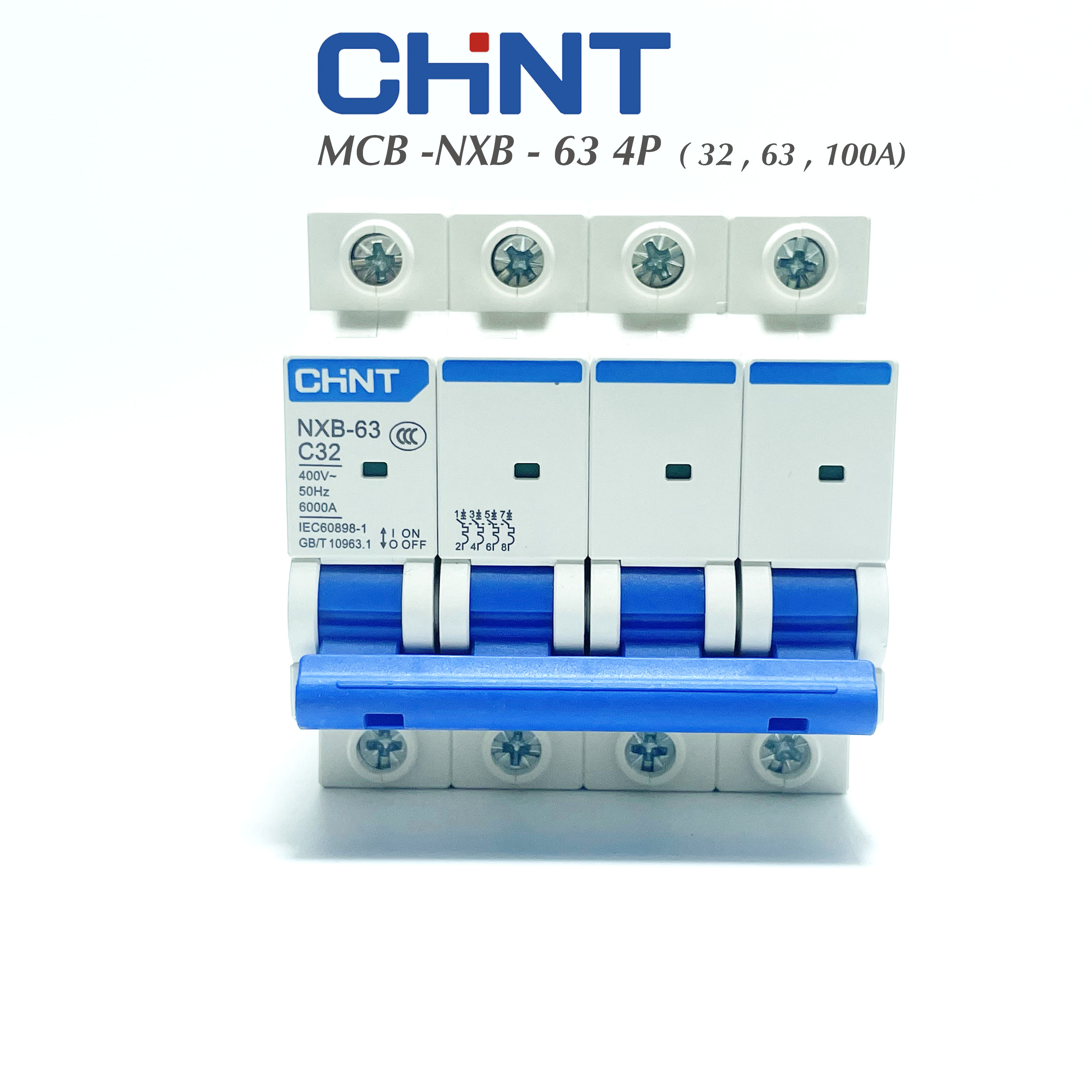 Aptomat MCB 4 Pha NXB-63 Chint 32A 63A 100A