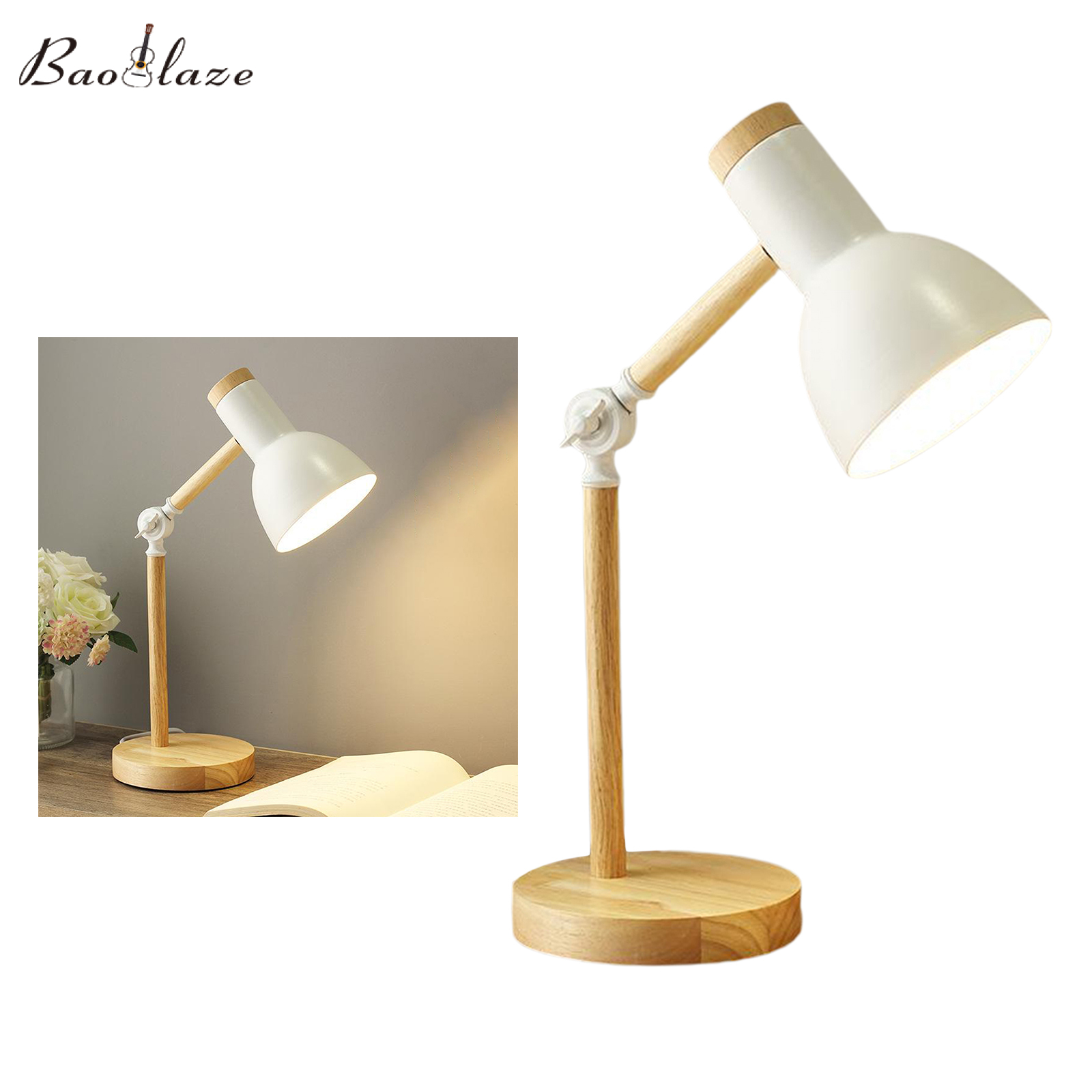Baoblaze Đèn Bàn Đọc Sách LED Nhiều Khớp Bằng Gỗ Phong Cách Nhiệm Vụ Ánh