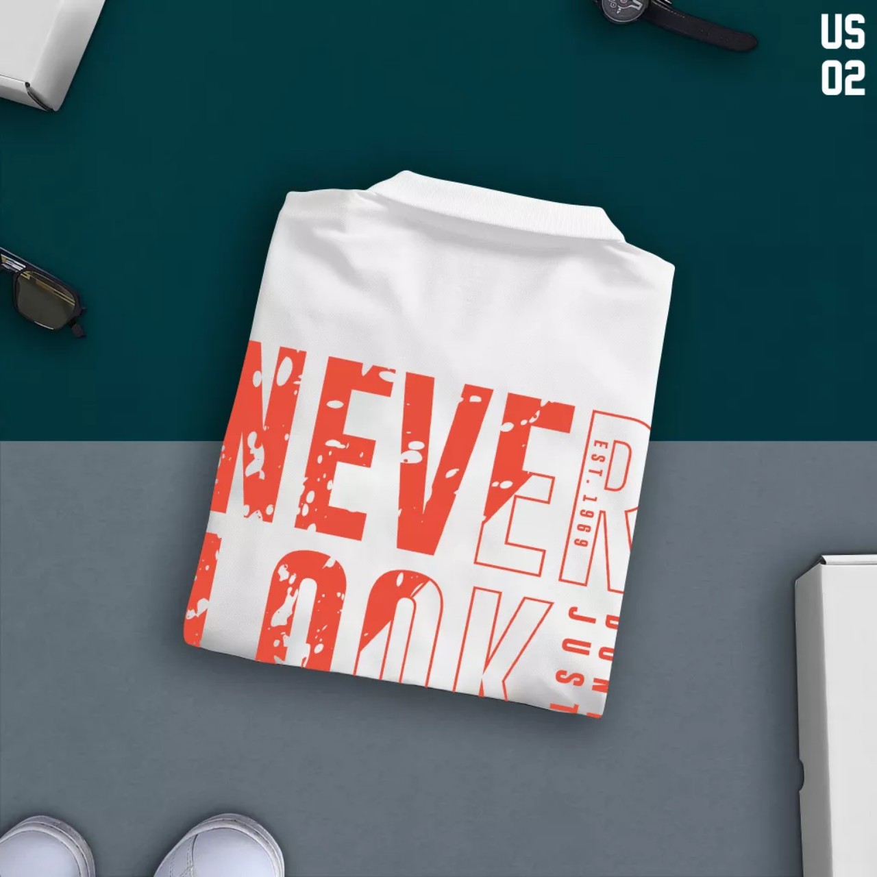 Áo thun cổ trụ cổ bâu polo NEVER LOOK BACK(VẢI DA CÁ) - AOTHUNSN