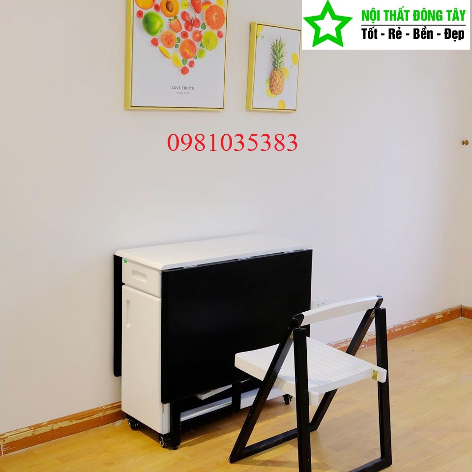 Bàn ăn thông minh kèm 4 ghế gấp đen trắng (DT 089)