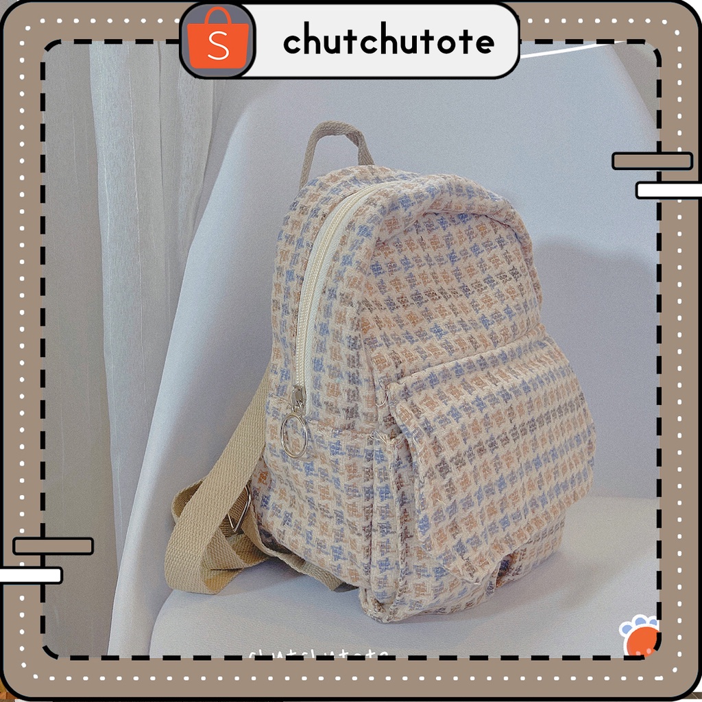 T221-222/Balo mini kẻ caro dạ siêu dễ thương
