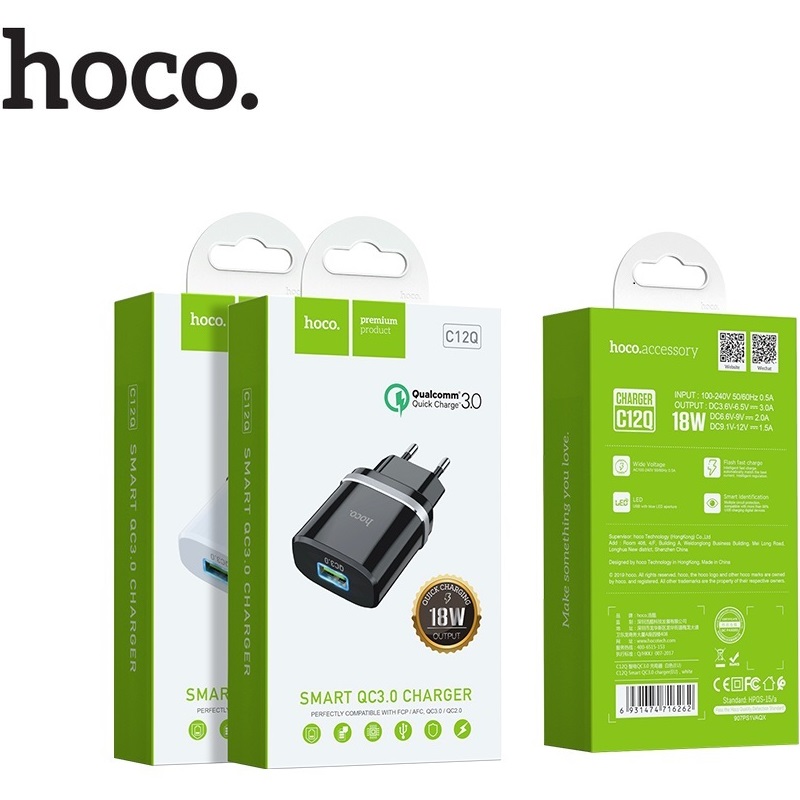 Củ Sạc Nhanh 3A HOCO C12Q DÒNG QC3.0/18W SẠC FULL IPHONE, IPAD, ANDROID