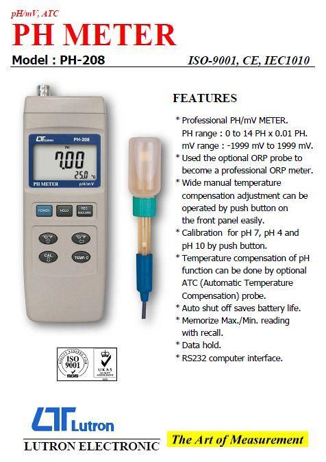 Máy đo PH -mV- ATC Lutron PH-208 chắc chắn