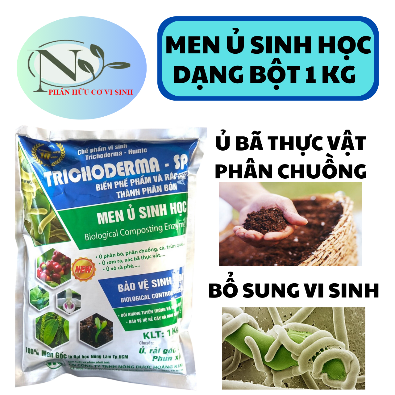 TRICHODERMA - MEN Ủ PHÂN HỦY XÁC BÃ THỰC VẬT - Ủ phân chuồng - xử lý mùi hôi (gói 1kg)