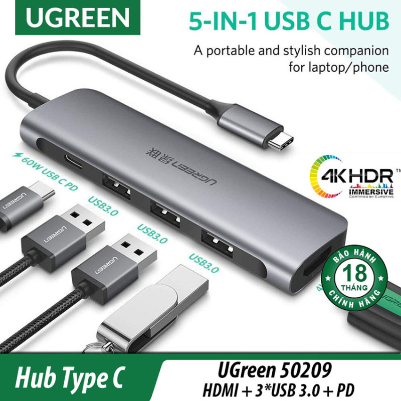 Bảng giá [HCM]Thiết bị mở rộng USB type-C sang HDMI/ Hub USB 3.0 hỗ trợ sạc cổng USB-C chính hãng UGREEN 50209 Phong Vũ