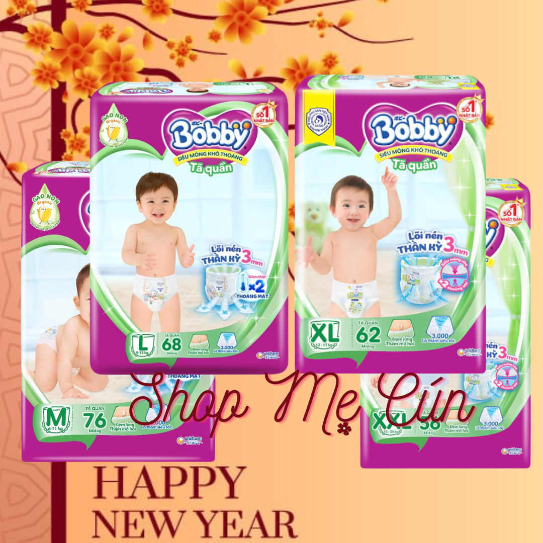 Tã quần Bobby M76, L68, XL62, XXL56 - Mẫu mới