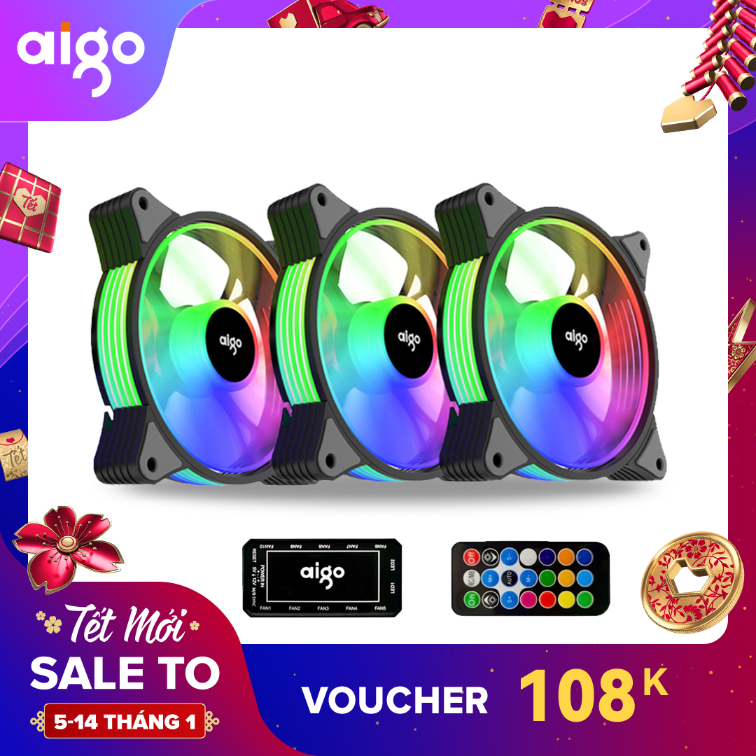 Aigo Vỏ Máy Tính AR12 120Mm Quạt Làm Mát RGB Quạt Làm Mát Đồng Bộ Aura Với