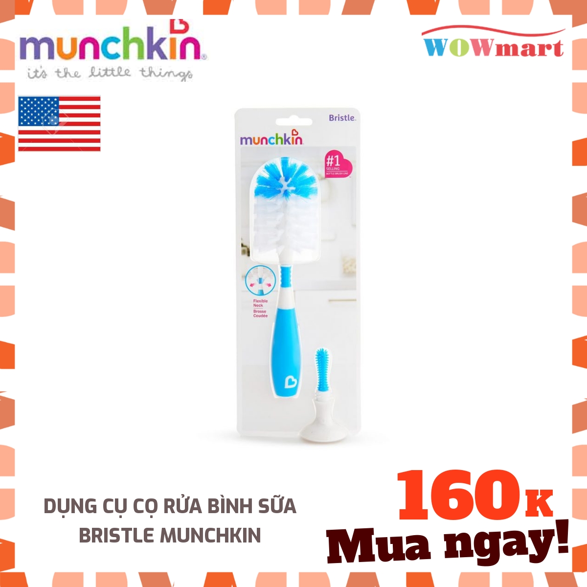 [HCM]Dụng cụ cọ rửa bình sữa Bristle Munchkin - [Mỹ]