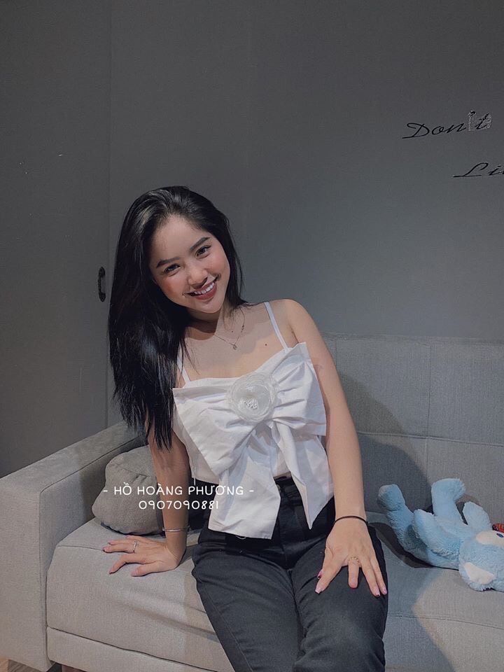 Áo voan hai dây phối nơ kèm hoa trước ngực TTSA0201