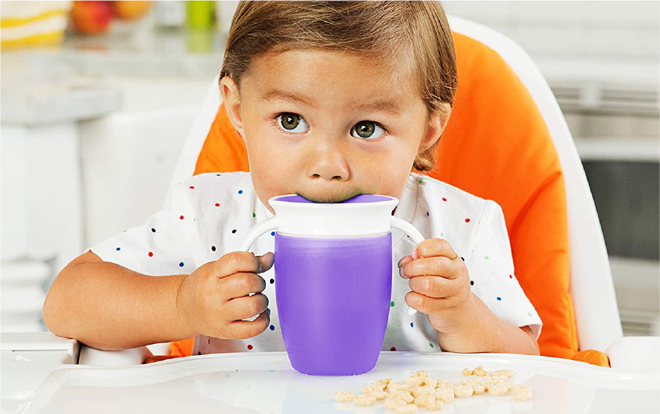 CỐC TẬP UỐNG 360 ĐỘ CHỐNG ĐỔ MUNCHKIN CÓ NẮP (207ML-TÍM)
