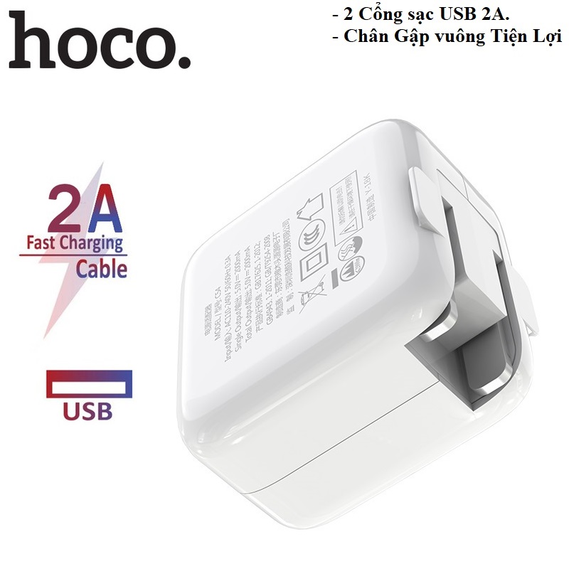 Củ sạc nhanh 2A Hoco C54 2 cổng sạc cho các loại máy ( CHÍNH HÃNG )
