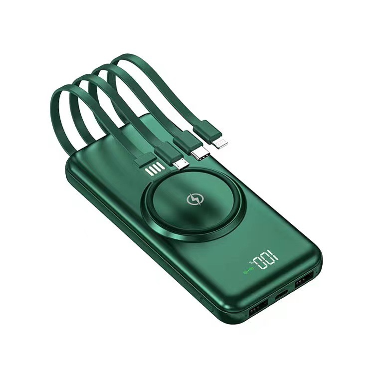 Sạc dự phòng 20000mah Bộ Sạc Không Dây Màn Hình LED 20000MAh Với 4 Dây Cáp Di Động Cho iPhone Huawei Xiaomi Power Bank