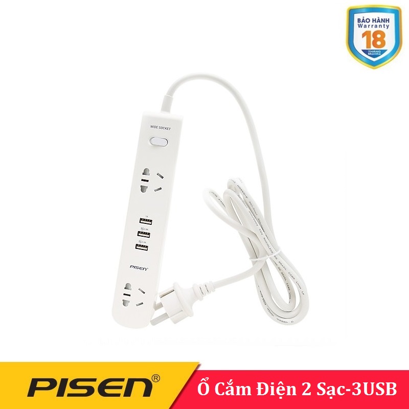 Ổ cắm điện Pisen KY-23 EP  ( 2 AC , 3USB ) -BH 18 Tháng