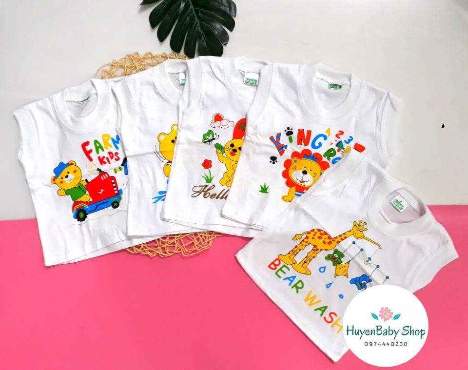 Bộ 5 Áo thun Sát Nách Màu Trắng Bosini Cho Bé Từ 3-12 Kg, Áo Tank Top