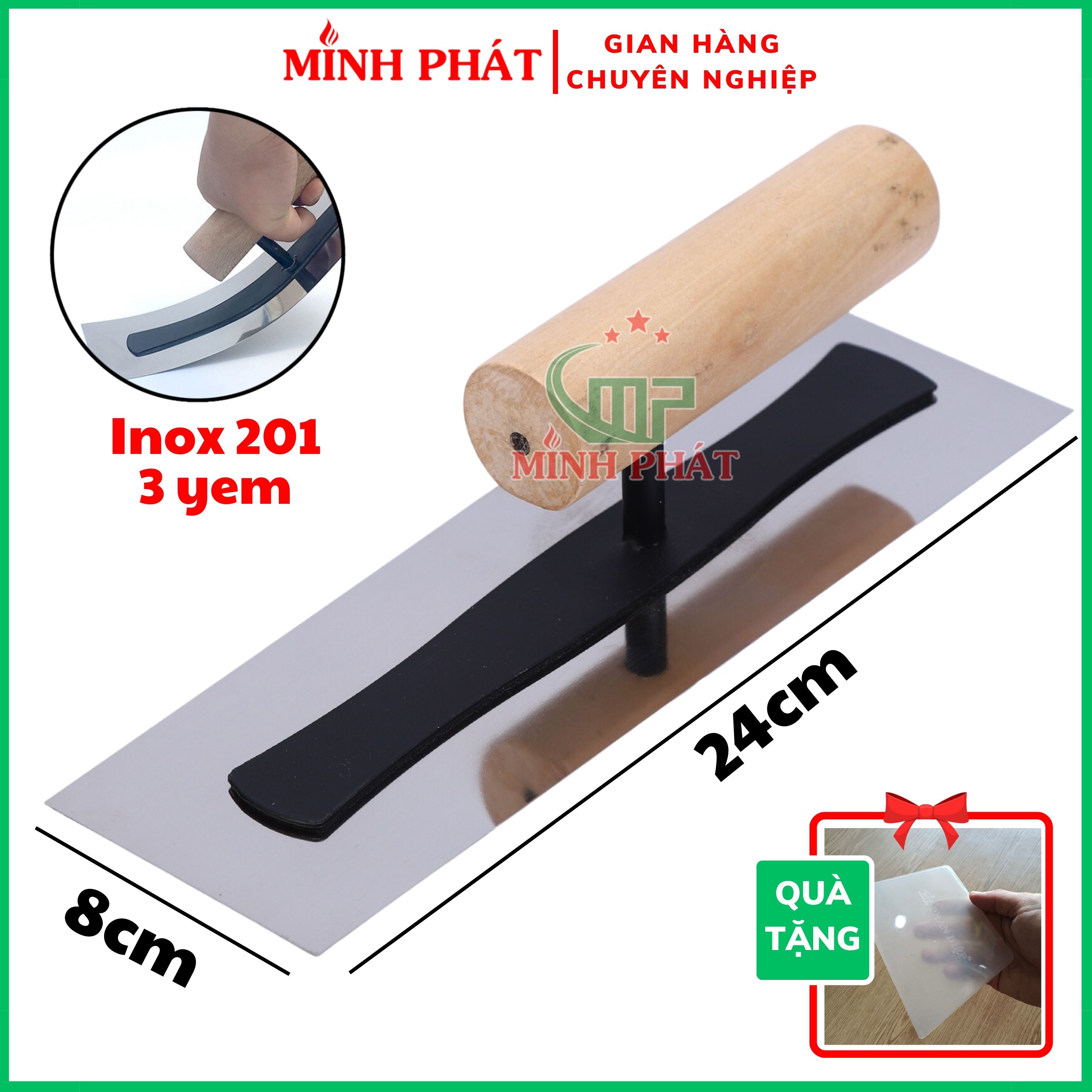 Dao trét bột inox 201 hàng nhập khẩu 24cm, dao trét bột matit cao cấp minh phát