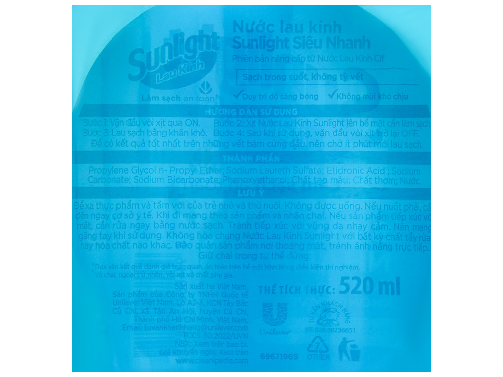 Nước lau kính Sunlight chai 520ML