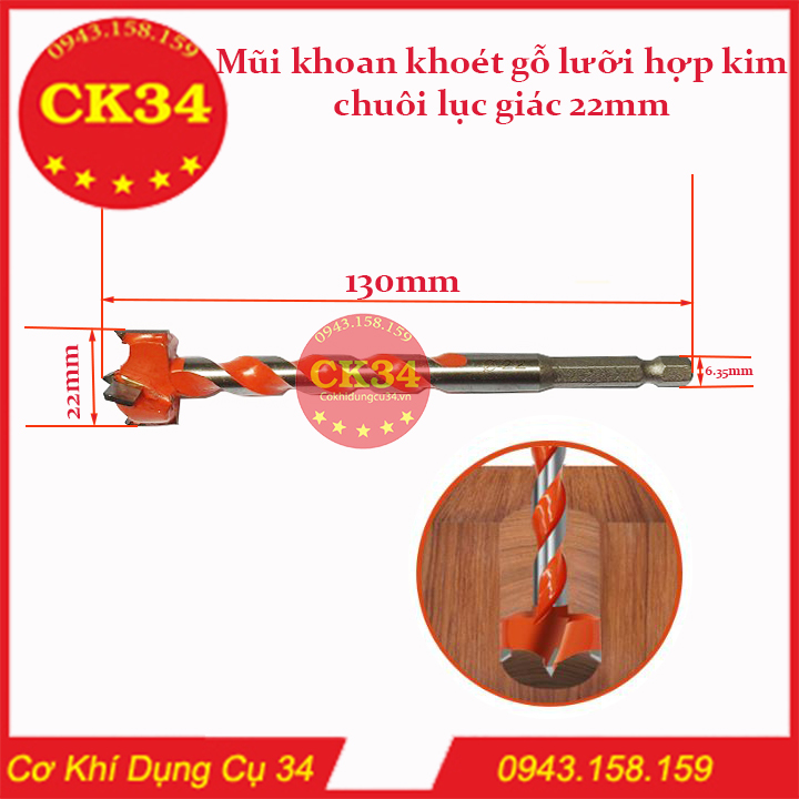 Mũi khoan gỗ khoét gỗ chuôi lục giác - Mũi khoan khoét lỗ tròn đường kính 22mm
