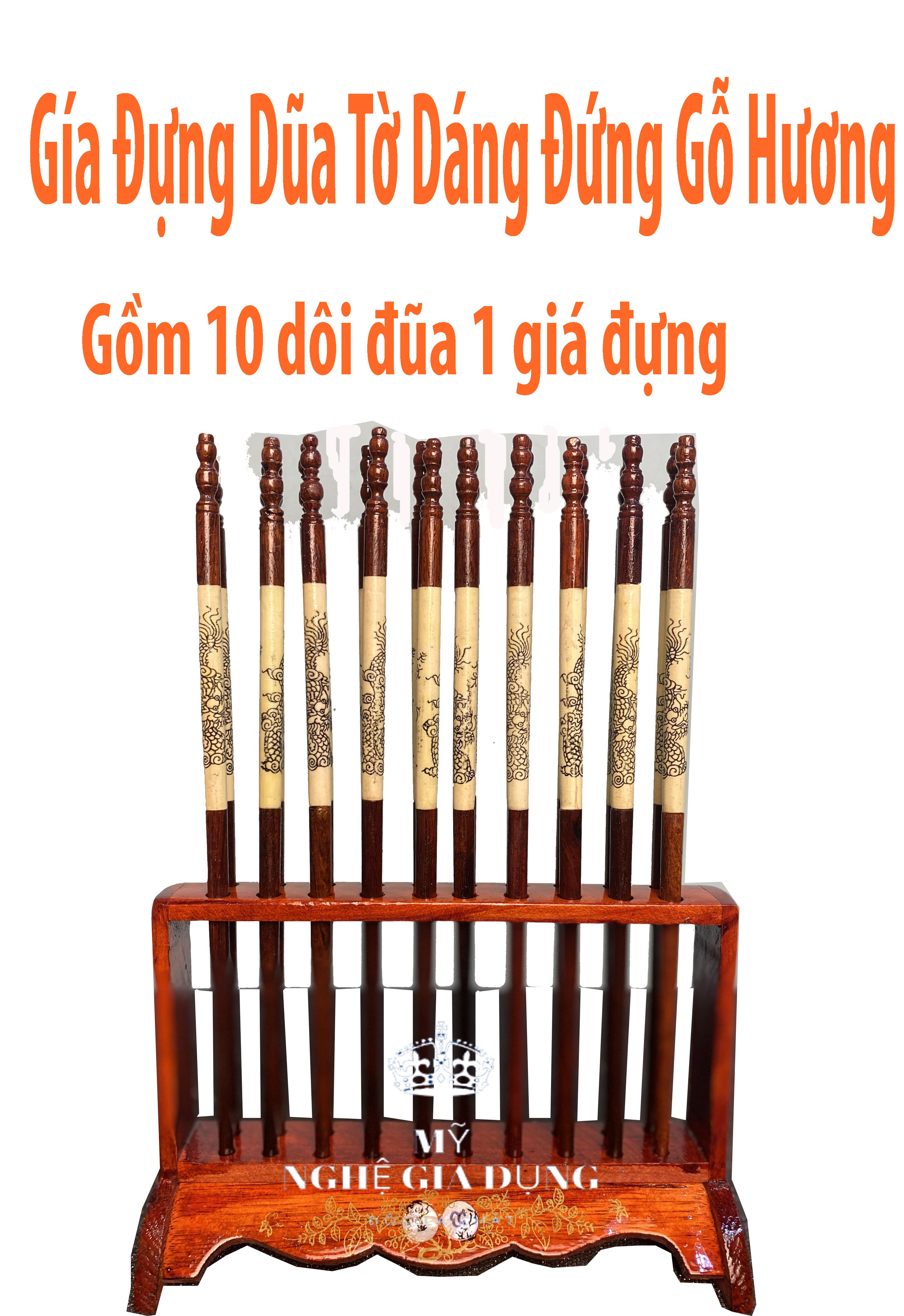 Bộ Đũa thờ gỗ gia tiên kiểu đứng 10 đôi đũa trang trí không gian thờ gia tiên