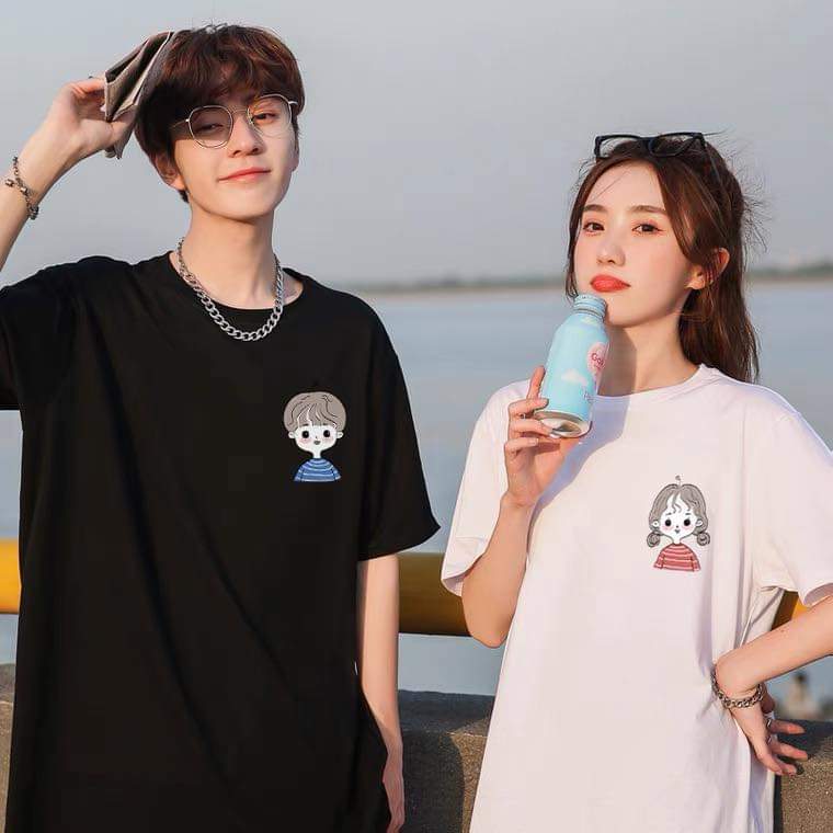 ÁO ĐÔI ĐEN, TRẮNG IN HÌNH DỄ THƯƠNG