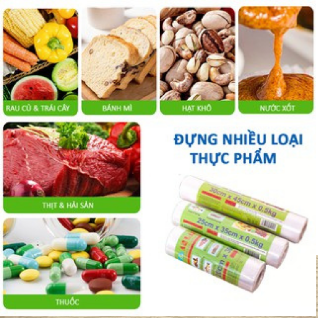 Combo 6 Cuộn Túi Đựng Thực Phẩm AN LÀNH 220-250 gram/cuộn (6 cuộn siêu nhiều siêu hời siêu tiết kiệm)