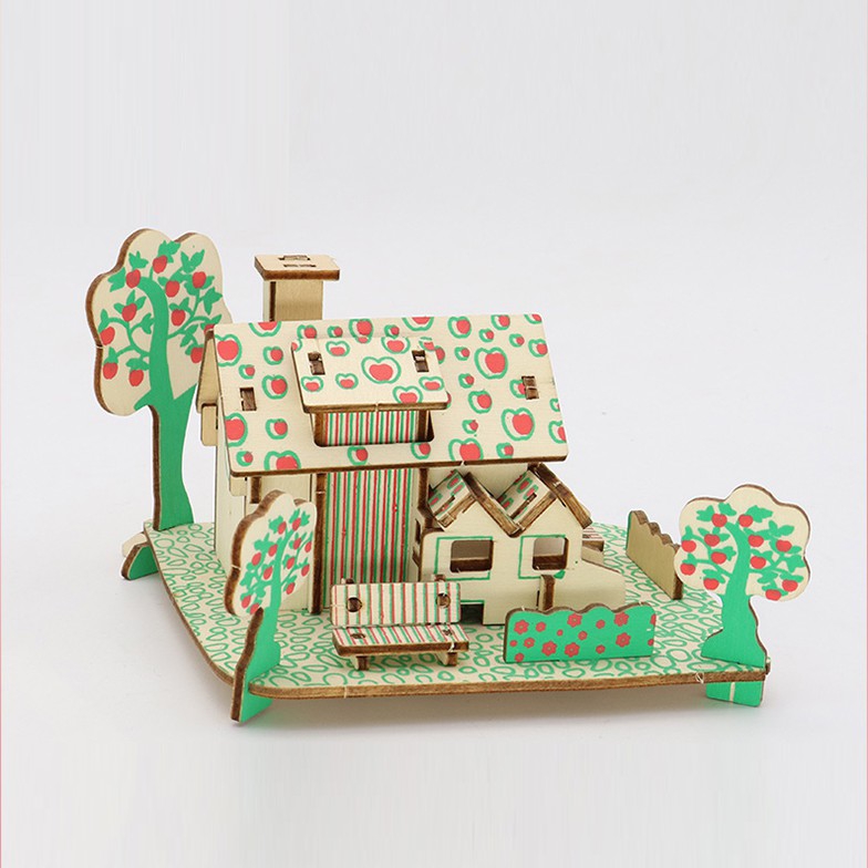 [HCM]Mô hình lắp ráp 3D gỗ - Mini apple house cắt laser