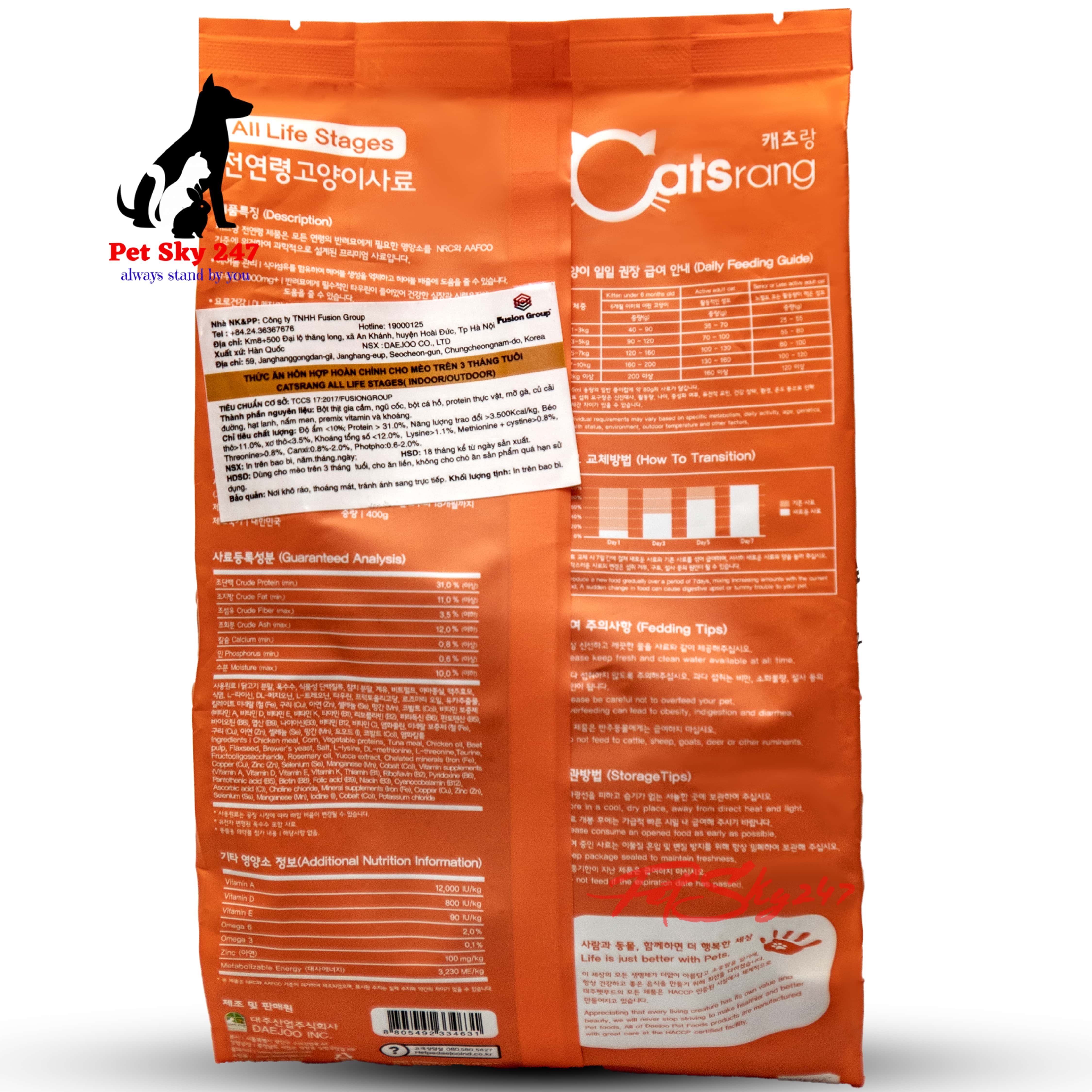 [HCM]Thức Ăn Hạt Cho Mèo Mọi Lứa Tuổi Catsrang Gói 400g