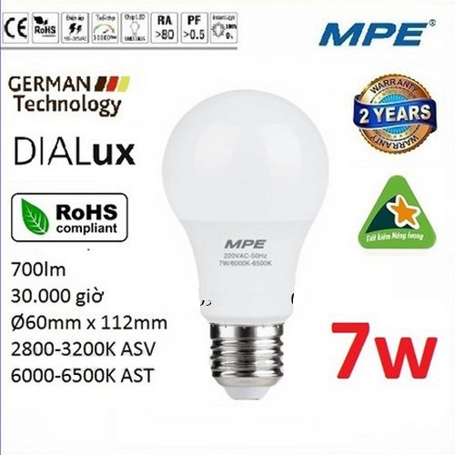 Bóng led bulb 7w cao cấp mpe lbd-7