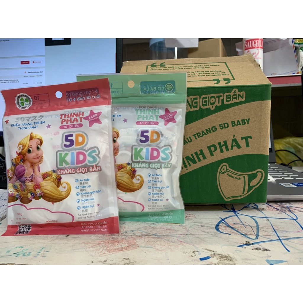 Freeship - COMBO 200 Chiếc Khẩu Trang 5D Trẻ Em  Chính Hãng (2-10 Tuổi) Lẻ