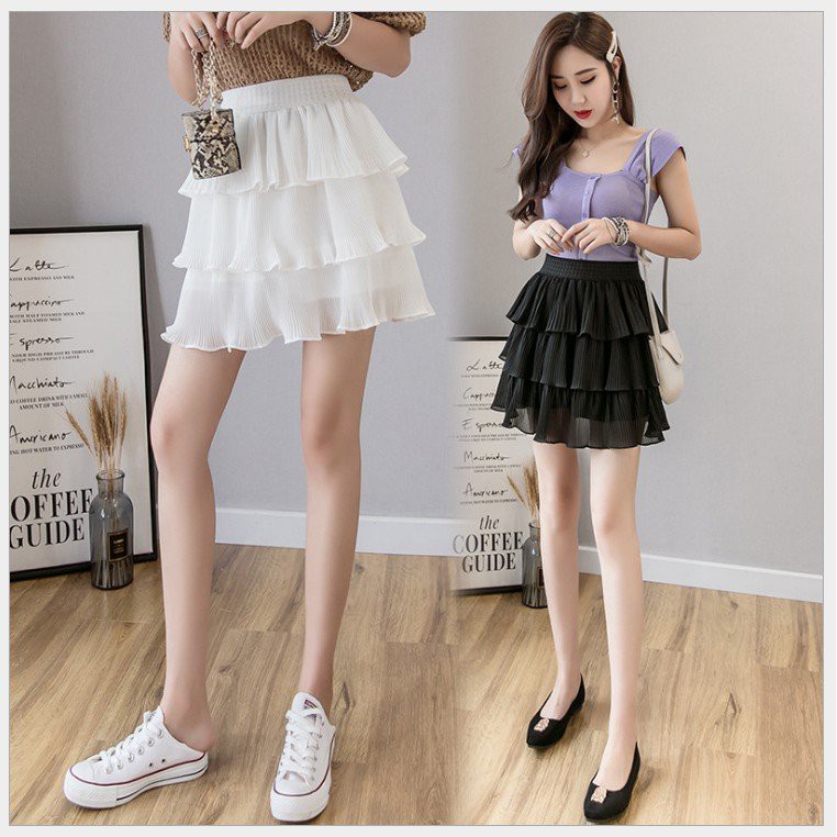 Chân váy xoè 3 tầng đập ly, cạp chun xuống phố xinh xinh