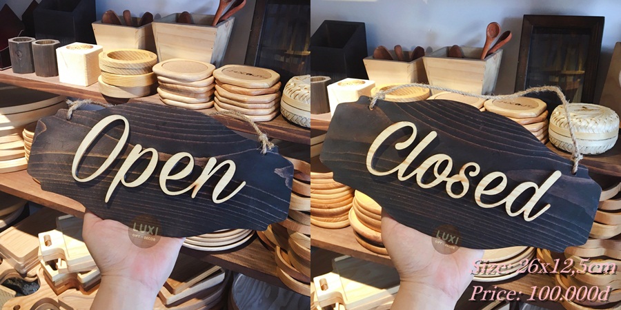 Bảng gỗ treo cửa 2 mặt Open - Closed 14 LUXI decor