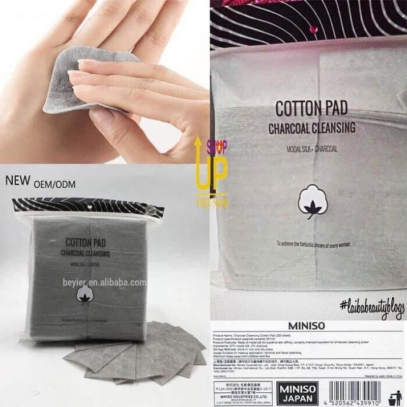 Bông tẩy trang Miniso than hoạt tính Cotton Pad Charcoal Cleansing (220 miếng) cao cấp