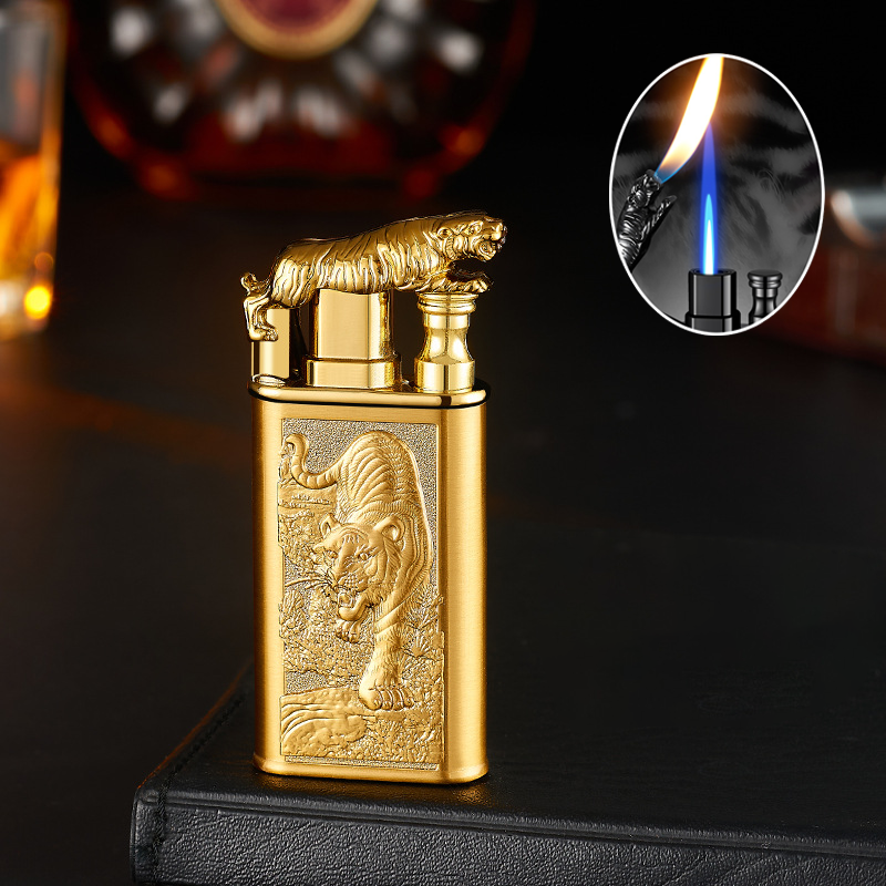 Bật lửa 2 chế độ lửa hình con cọp (lửa ngọn và lửa khè) kim loại - xài gas