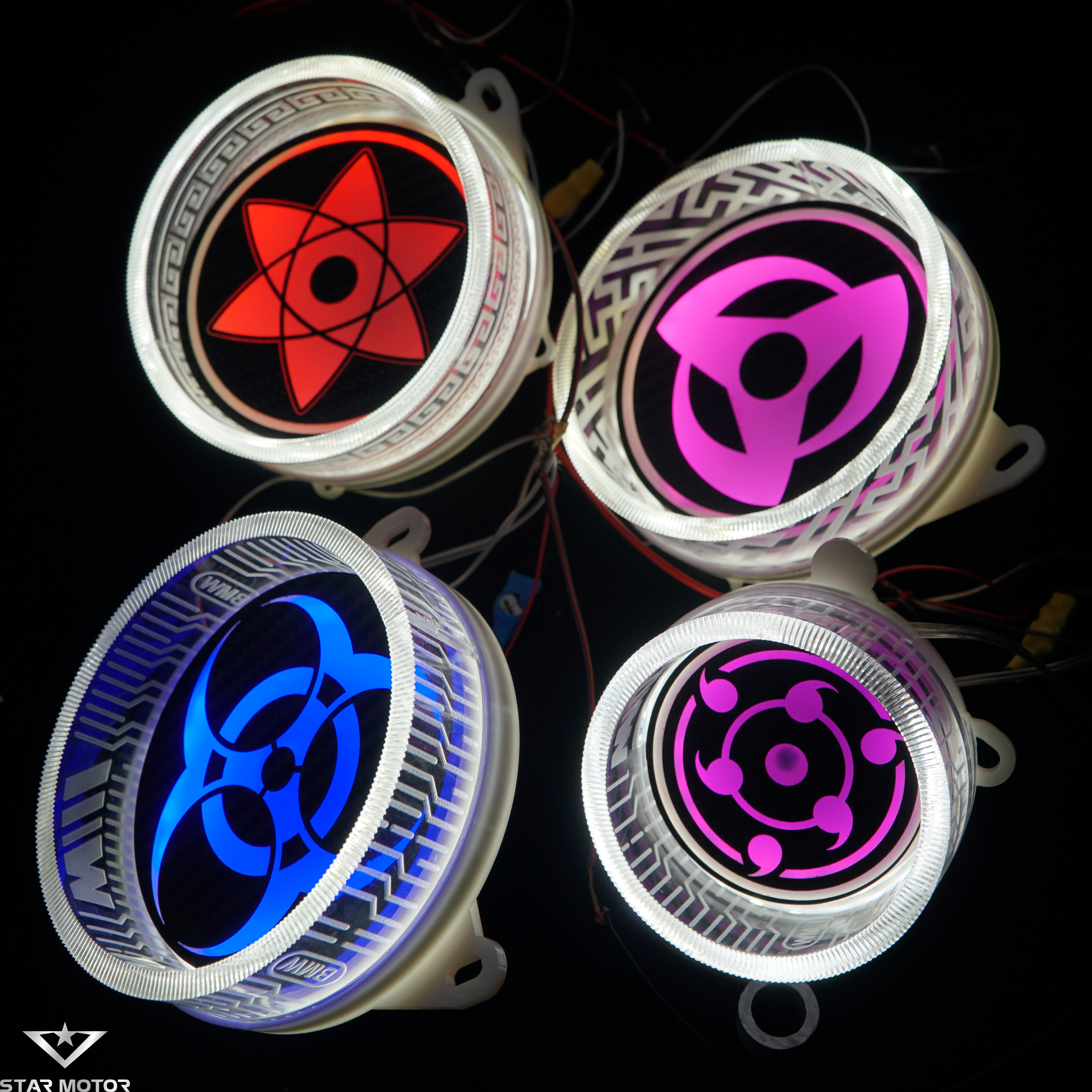 Đèn Led xoay Sharingan gắn trang trí đèn pha xe máy kích thước 5,5cm
