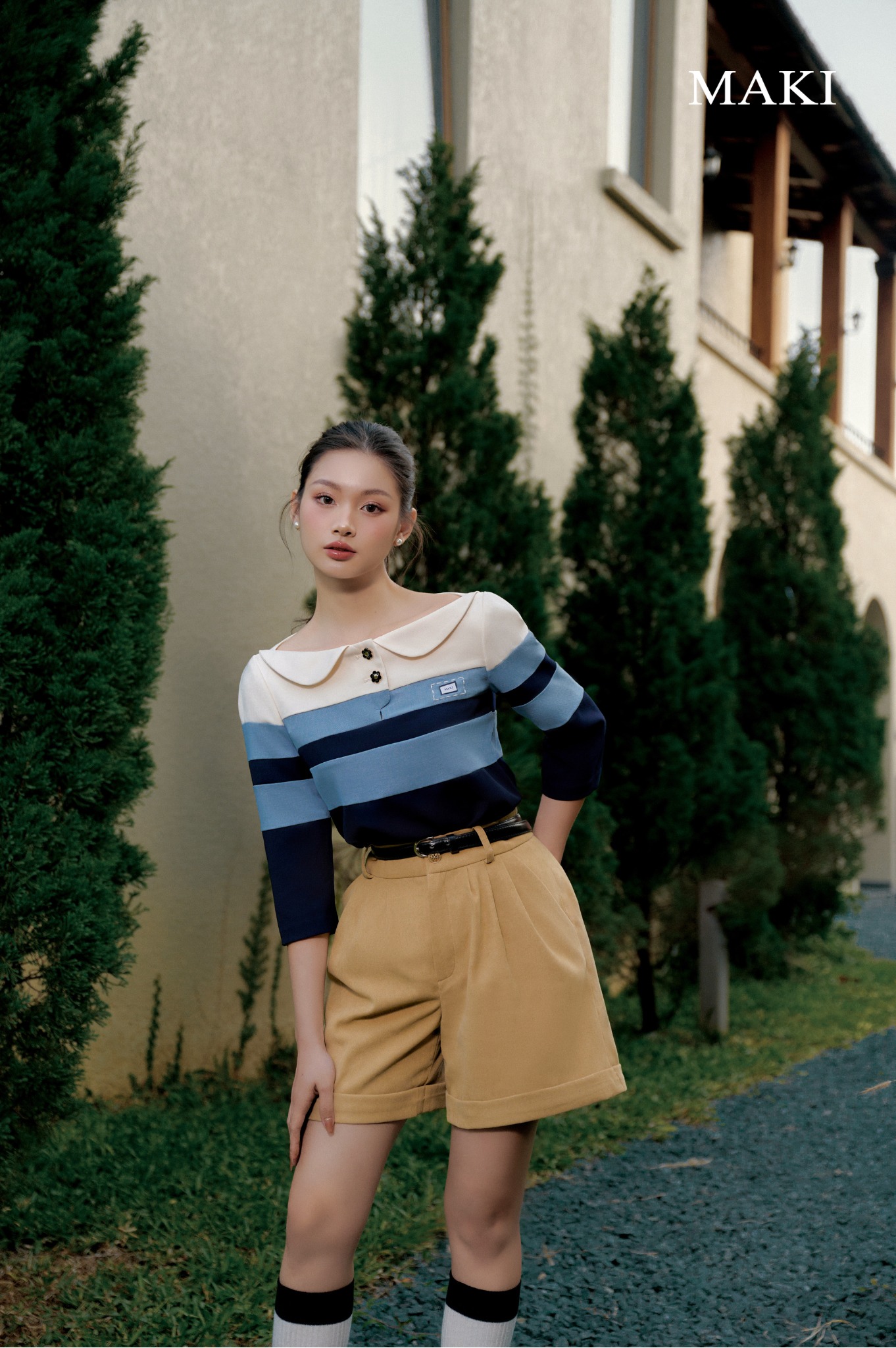 MAKI - Rachel Top - Áo kẻ xanh