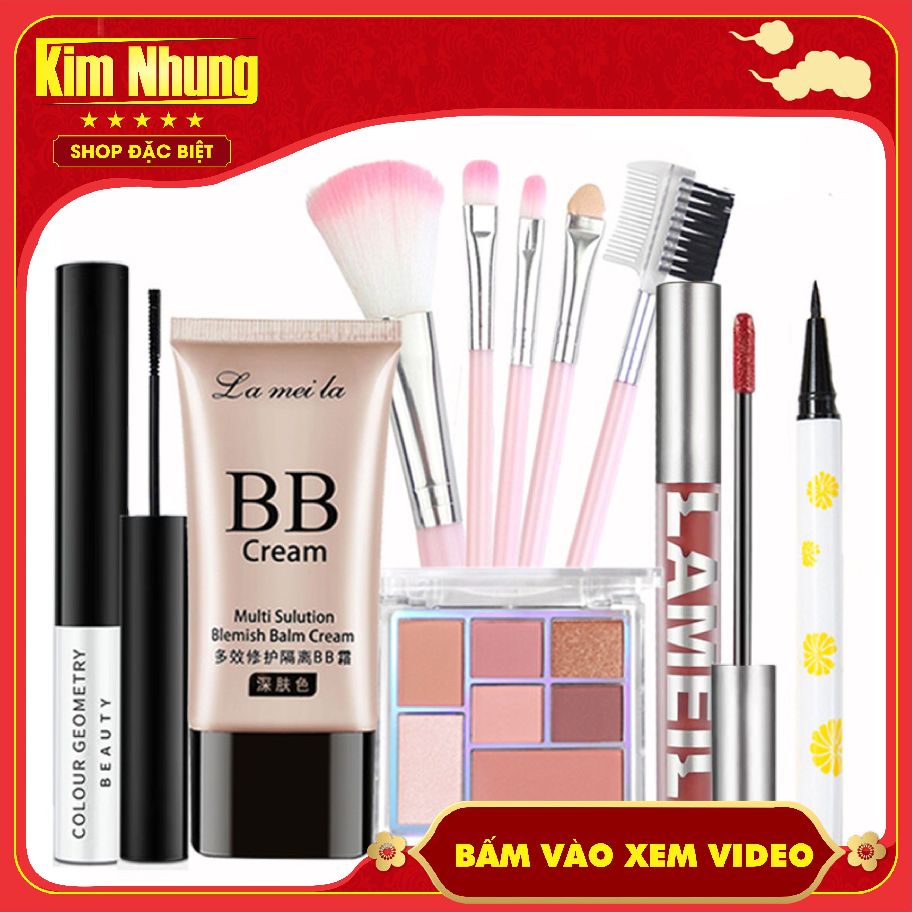 Bộ trang điểm lameila 6 món kem nền + phấn mắt + bút kẻ mắt + mascara + son lì +bộ cọ 5 cây