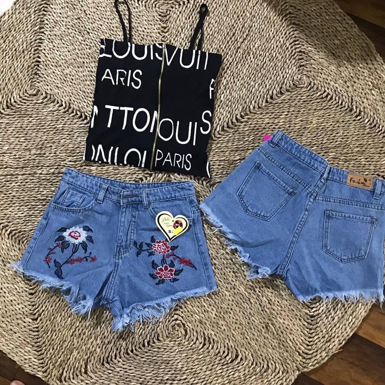 quần short jean nữ thêu hoa cực đẹp a2