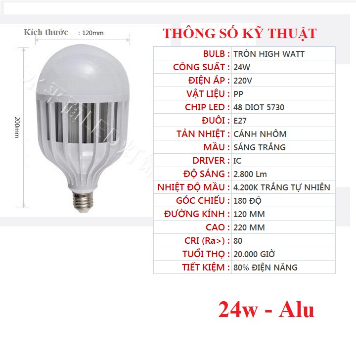 Bóng đèn led 24w, 36w, 48w, 50w, 60w đui e27, sáng trắng, dạng trụ, 4u hoặc ufo vỏ nhôm vàng