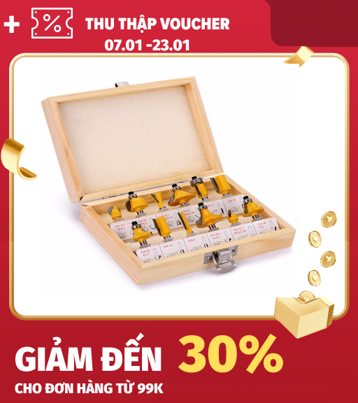Bộ 12 mũi phay gỗ cao cấp cốt 6.3mm - dao soi router cho máy phay gỗ cầm tay
