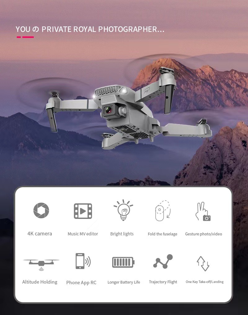 E88pro Flycam Drone Quadcopter 4k HD, Camera kép