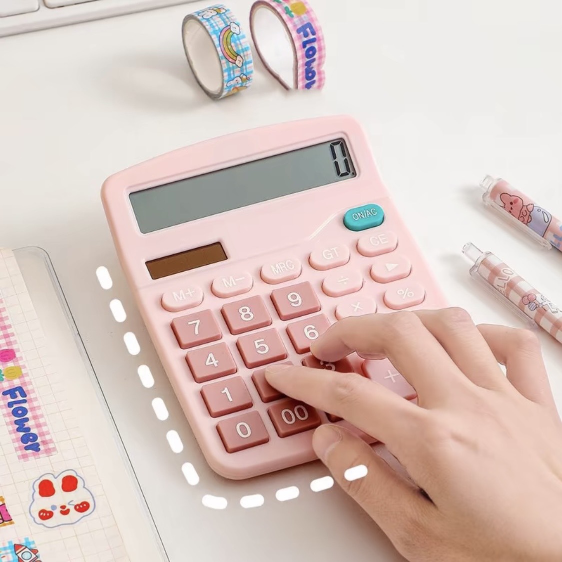 Máy tính cầm tay DEXIN 12 số sử dụng pin và năng lượng mặt trời màu sắc đen/xanh/hồng