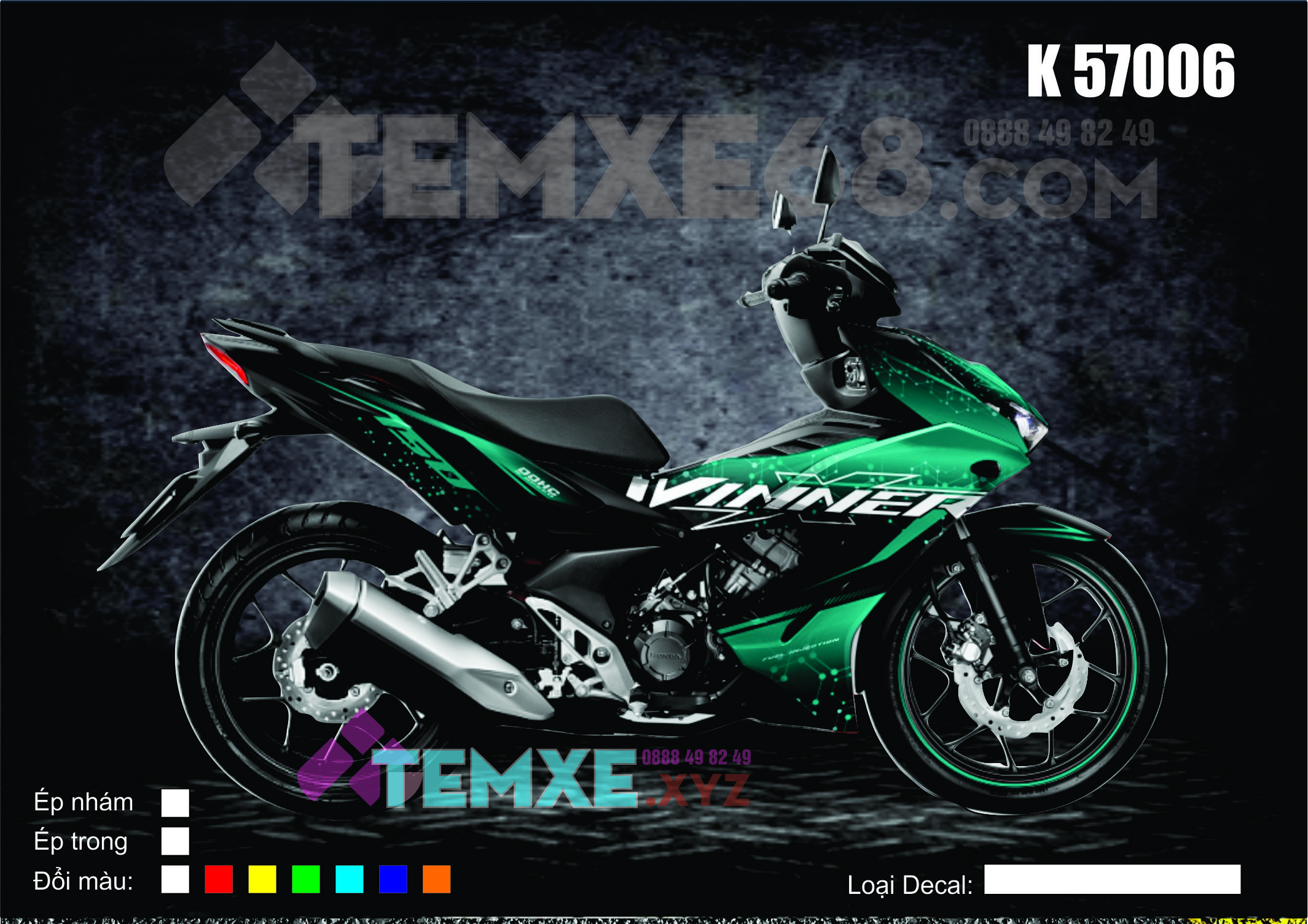 Tem trùm xe Winner X màu Đen Xanh ngọc