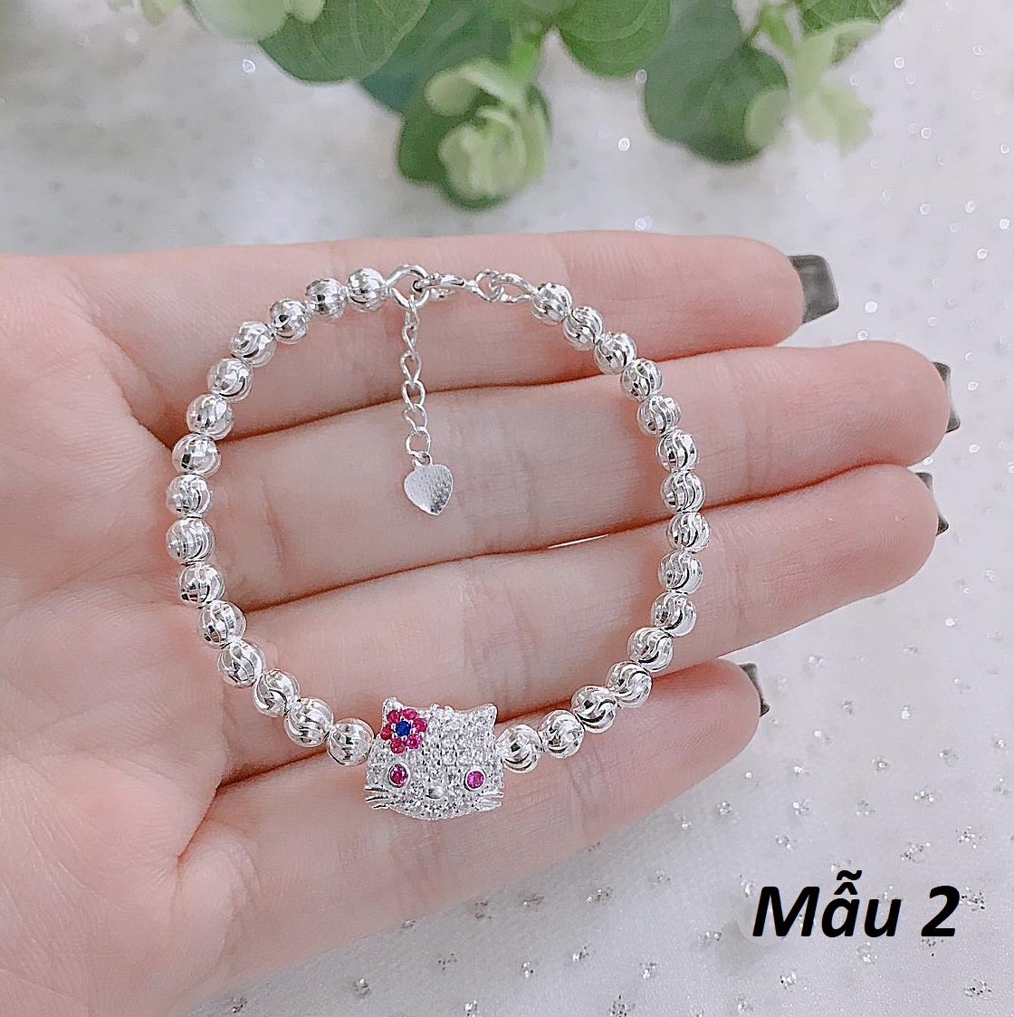 Lắc tay trẻ em bạc bi mặt Kitty MS25e