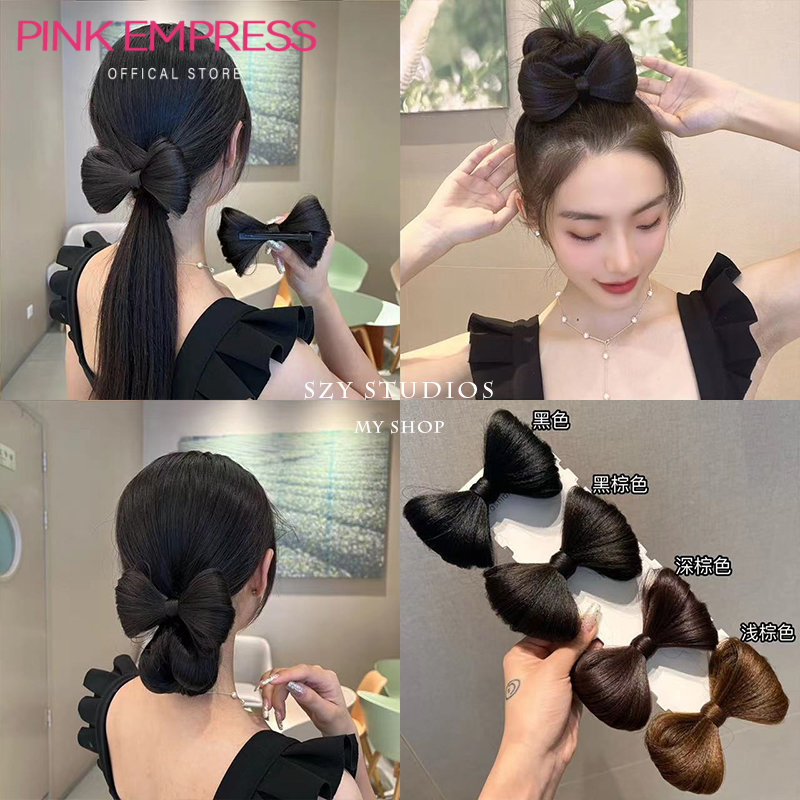 Kẹp tóc pink empress giả búi nơ dễ thương -INTL