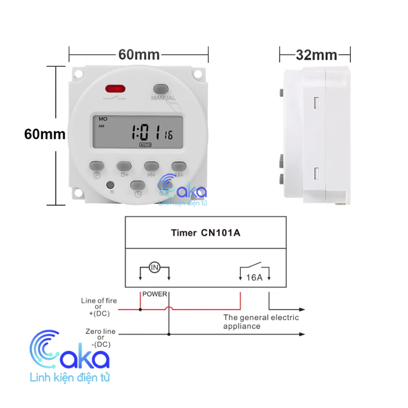 Bộ công tắc timer hẹn giờ điện tử 12V 24V 220V CN101A