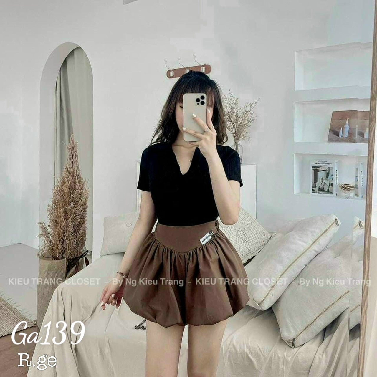 Áo thun nữ croptop cổ trụ cổ v Chất liệu thun gân Ga139